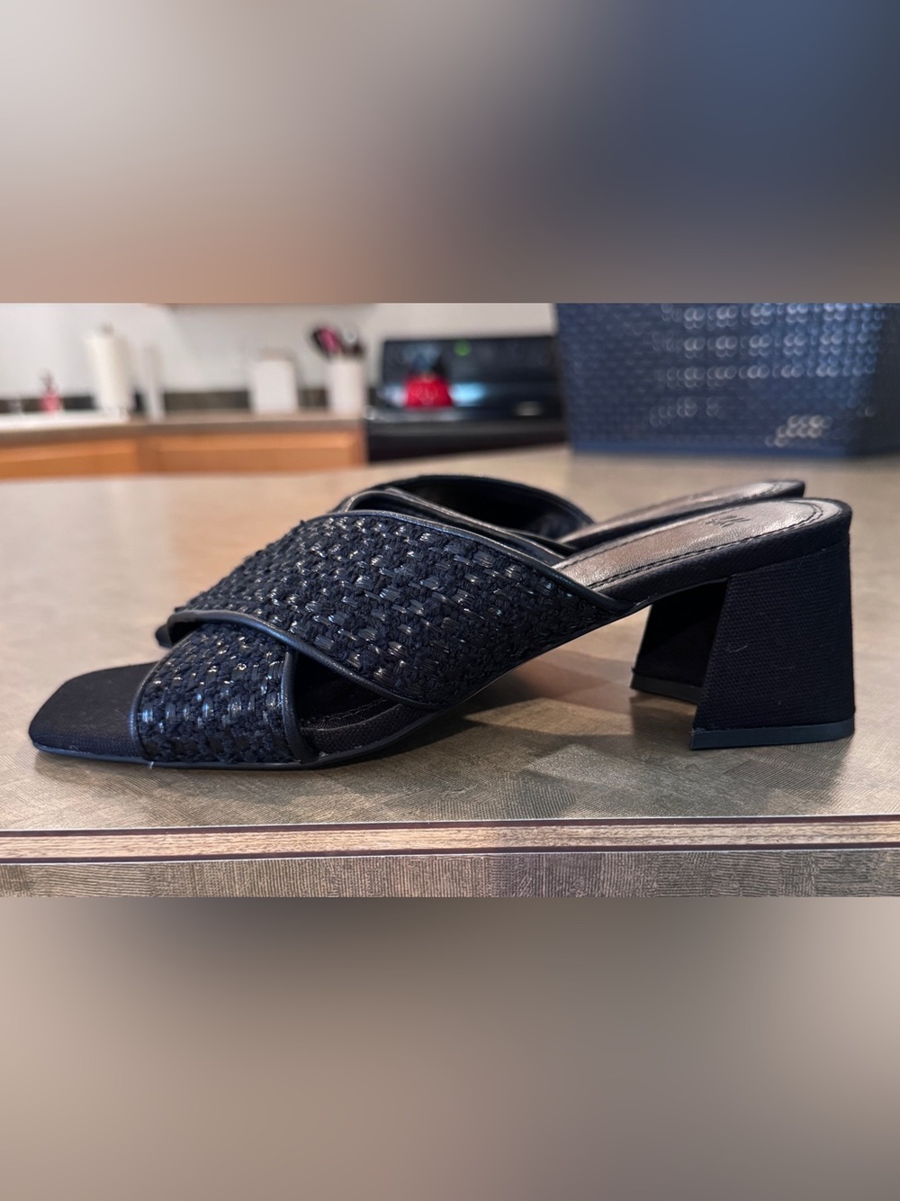Black Crisscross Block Heel Mule - Women's Dress Sandal